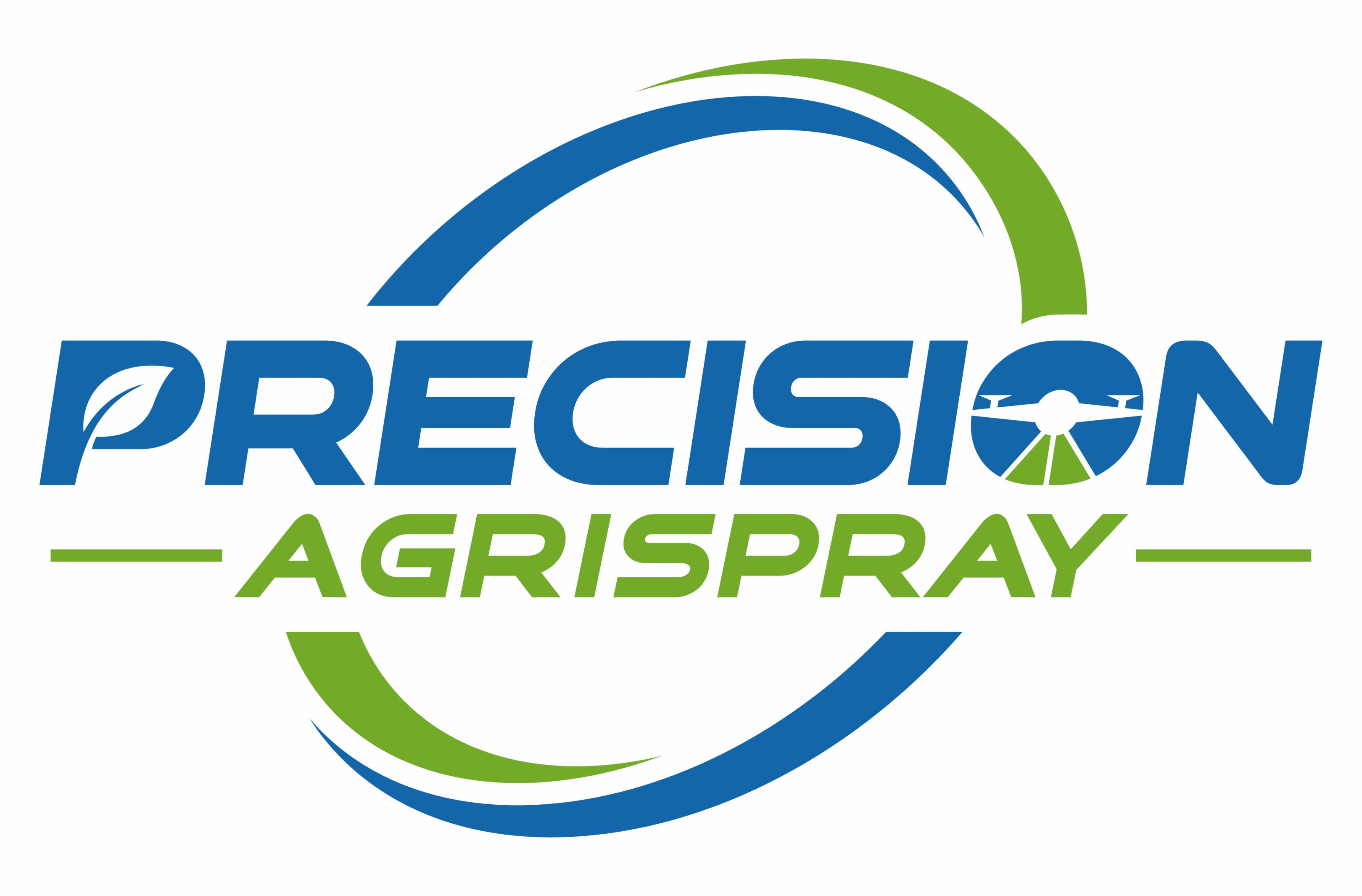 Blue and green logo for Recisio Agrispray with swoosh design.